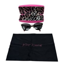 Betsey Johnson Cat Eye Sunglasses Black Frame and Pink Tortoiseshell Arms Heart