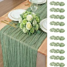 10 Pack Sage Green Spring Cheesecloth Table Runner, 22x120 Inch Boho Gauze Ta...