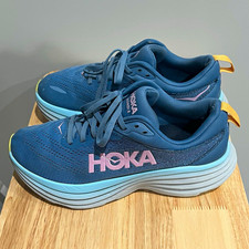HOKA Bondi 8 Low Top Lace-Up Athletic Sneakers Mesh Upper Rubber Blue Pink