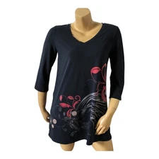 Lotus By SOMA Womens Size Small Peruvian Pima Cotton V Neck Tunic T Tee Shirt