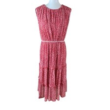 Kate And Lily Red Floral Tiered Midi Dress Boho Flowy Cottagecore Romantic 10