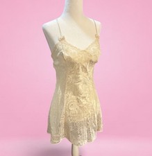 Vintage Victoria  s Secret Gold Label Cream Slip Dress With Lace Detail