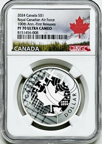 2024 $1 CANADA SILVER DOLLAR PROOF NGC PF70 MAPLE LEAF AIR FORCE FR ~SCARCE~