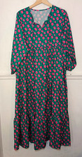 Womens Dress Green Size XL UK 16 18 Pink Roses Floral Maxi Boho Tiered Cottage