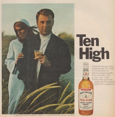 1969 Hiram Walker Ten High Vintage Print Ad Bourbon Whiskey Retro Bar Decor