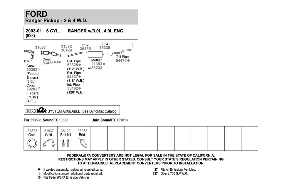 For Ford Ranger 2001-2003 Walker 52327 Aluminized Steel Exhaust Extension Pipe - Image 2 of 2