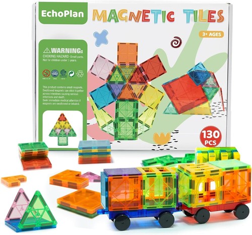 EchoPlan Piastrelle Magnetiche 130 Pezzi Con Auto 3D - Blocchi Costruzione Per Bambini