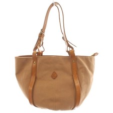 CLEDRAN Canvas Leather Tote Bag Brown Ladies Shoulder Handbag AB Condition