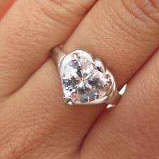 925 Sterling Silver Vintage Heart-Cut C Z Promise Ring Size 7.25