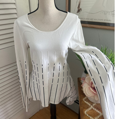 Prabal Gurung Top Womens 4 White Tunic Asymmetric Flare Sleeve Euro Boho Chic