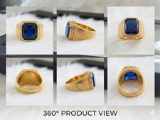 Men's Colored Blue-Tone Signet Ring, Rectangle Clear Tiger's Eye