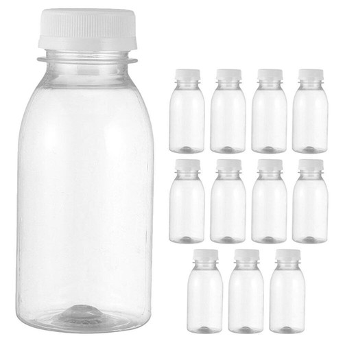 24 pièces petites bouteilles transparentes bouteilles jus de smoothie bouteilles rond plastique transparent avec capsules - Photo 1/15