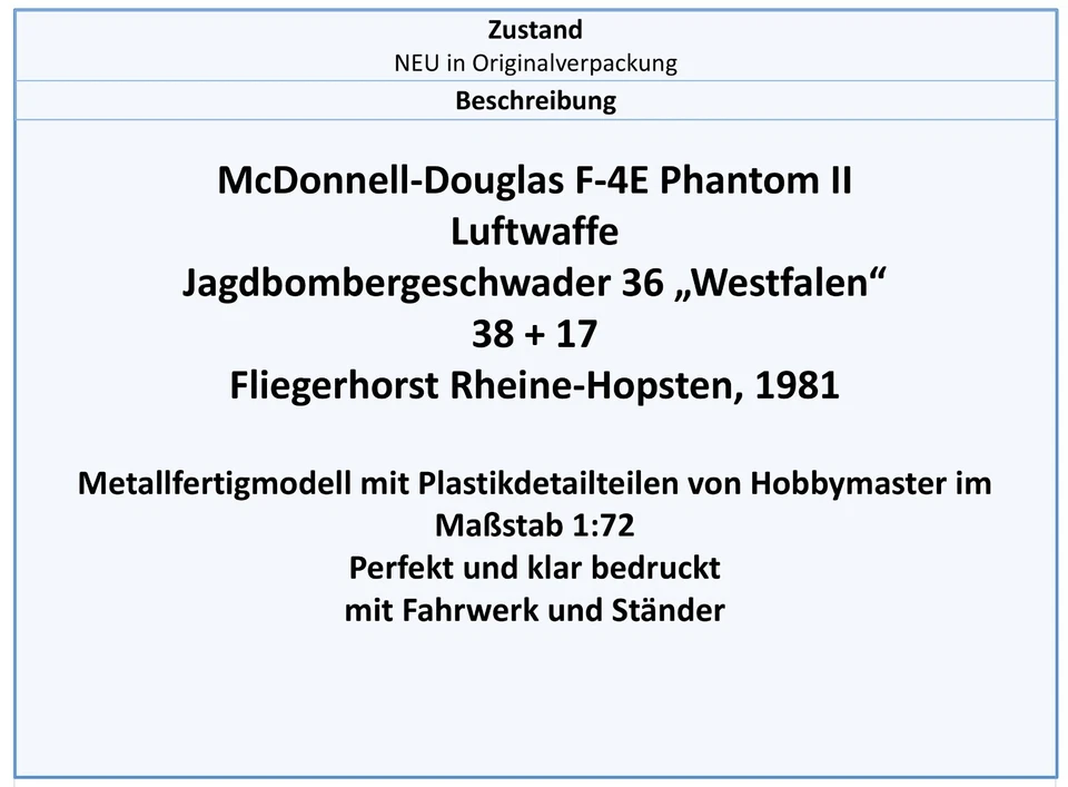 HA19098 F-4E Phantom II Luftwaffe JaBoG 36,1981,Hobbymaster 1:72 NEU 11/24-2 - Bild 3 von 4