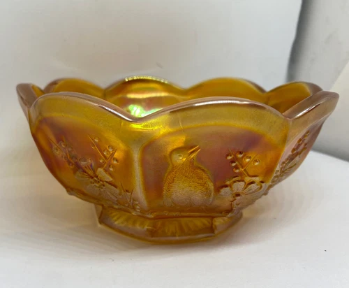 Antique Northwood Carnival Glass Marigold SINGING BIRDS Berry Bowl ~ Gorgeous!!