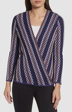 400 Nic Zoe Women's Blue Squiggled Convertible Cardigan Sweater Size S