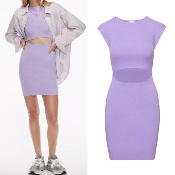 Aritzia Wilfred Women Cut Out Lavender Ribbed Mini Dress XS