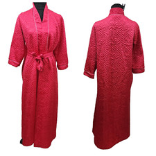 Vintage Pink Floral Embossed Quilted Fullk Length Robe Belted 3/4 Sleeve Size M