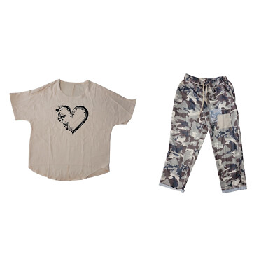 Women's Plus Size 2-Piece Comfortable Graphic Tee & Pants Outfit FREE S&H