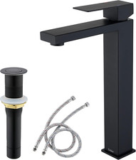 Vessel Sink Faucet Black, Tall Bathroom Faucet, Modern Single Handle Black Vesse