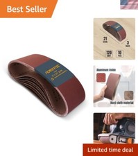 10 Premium 3 x 21 Inch Aluminum Oxide Sanding Belts, 120 Grit for Belt Sanders