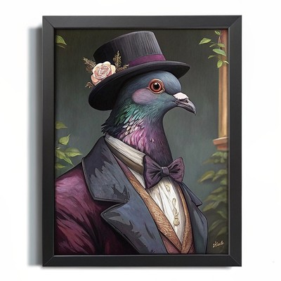 Lila Taube im Anzug Druck Vintage Tier Wandbild Vogel Kunstwerk Taube Kunst (2