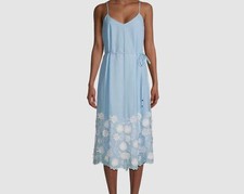  450 Milly Women's Blue Floral Embroidered V-Neck Belted A-Line Dress Size 6