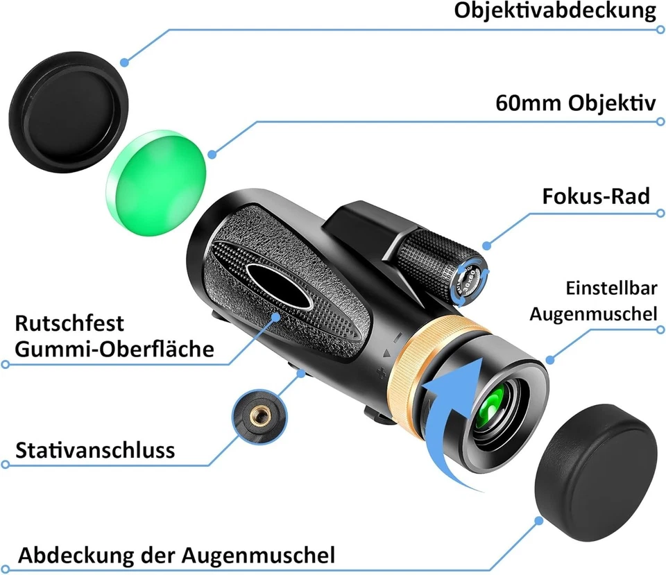 Monokular Fernglas Tragbar Teleskop 30x60 Mini Wasserdicht Zoom Jagd Sport B1208 - Bild 2 von 4