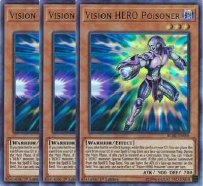 Yugioh - Vision HERO Poisoner x 3 - 1st Edition Ultra Rare NM - Free Holo Card | eBay Yugioh - Vision HERO Poisoner x 3 - 1st Edition Ultra Rare NM - Free Holo Card | eBay