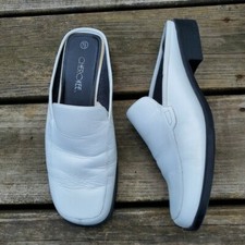 Vintage 90s y2k Cherokee White Leather Chunky Heel Square Toe Slip On Mules 7.5