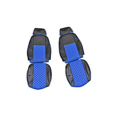 2X Schwarze Mit Blauen Eco Leder Sitzbezüge Für Iveco Euro Tech 2003-2006 Lkw