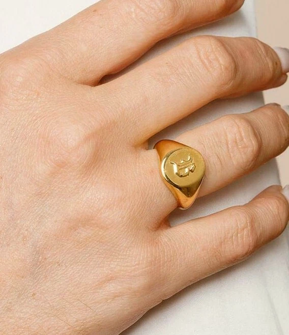 Men s Solid Metal Customized Letter Signet Ring 14K Yellow Gold
