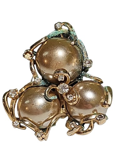 Vintage Hattie Carnegie Large Pearl Rhinestone Pin Brooch Intricate Design As Is - Picture 5 of 7
