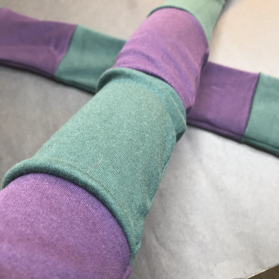 Long Striped Gloves Purple Hand Warmers Green Armwarmers Patchwork Sleeves Warm - Image 2 of 4