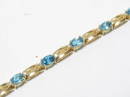 14K GELBGOLD AQUAMARIN & DIAMANT TENNIS ARMBAND 7,25" HELLBLAU - Bild 1 von 7