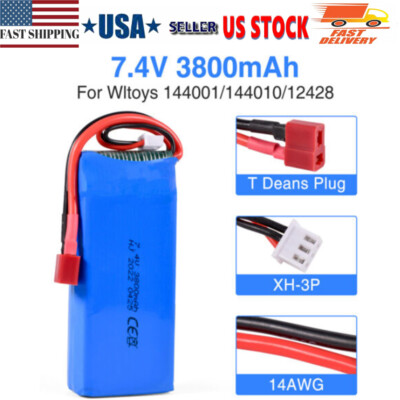 2S 7.4V 3800mAh RC 2S LiPo Battery T Plug for Wltoys 144001 144010 124016 124017