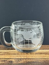 Vintage Nestle Nescafe Etched Clear Glass World Globe Coffee Tea Mugs (set of 4)