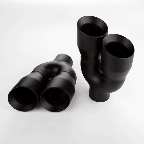 Pair Black Exhaust Tips 3" Inlet Quad 4" Out Staggered Angle Cut Dual Wall - Picture 4 of 6