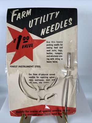 3 Farm Utility Needles NOS One heavy two curved half moon Upholstery Sewing