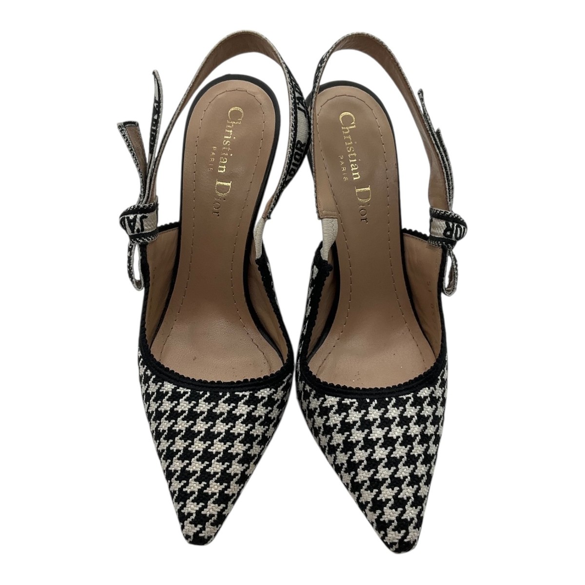 CHRISTIAN DIOR Shoes Heels Houndstooth Logo Pump Slingback Black