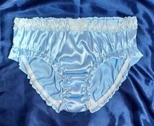 Womens Blue Silky Satin Frilly Sissy Butterfly Panties Knickers Underwear