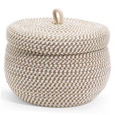 Round Storage Basket with Lid, 8.25In Decorative Basket Cotton Rope Woven