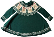 TAHARI Baby Girl Sweater Dress Reindeer Fair Isle Green Holiday 18M