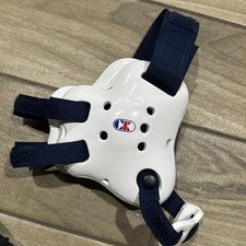 Cliff Keen Headgear White Navy Blue Ear Guard EF66 Fusion Wrestling Jiu Jitsu