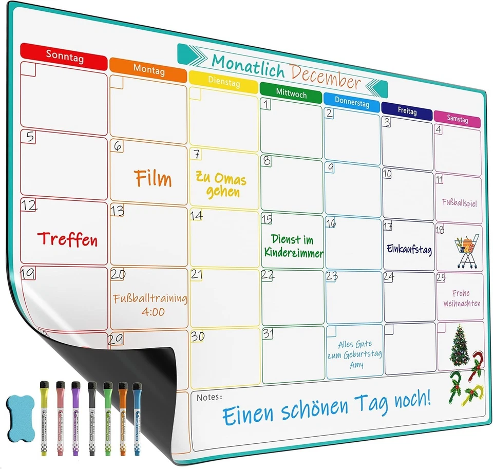 A3 Magnetischer Monats-Wochenplaner Whiteboard Nass trocken abwischbar bunt - Bild 3 von 4