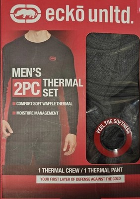 Ecko Function Thermal Set Black 2PC Waffle Knit Base Layer Underwear XL