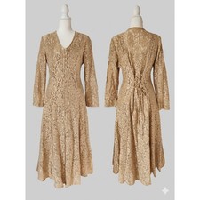 Betsys Things Vintage 90s Lace Maxi Dress Gold Corset Back Ren Faire Medium