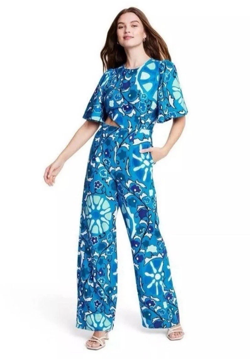 Combinaison (jumpsuit) BP à Jambes Larges Et Col Carré - Imprimé Floral - Taille Medium - Lin Mixte - Neuf Avec étiquettes