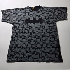 Vintage Batman T-Shirt Mens Medium Black Gray All Over Print Caped Crusader