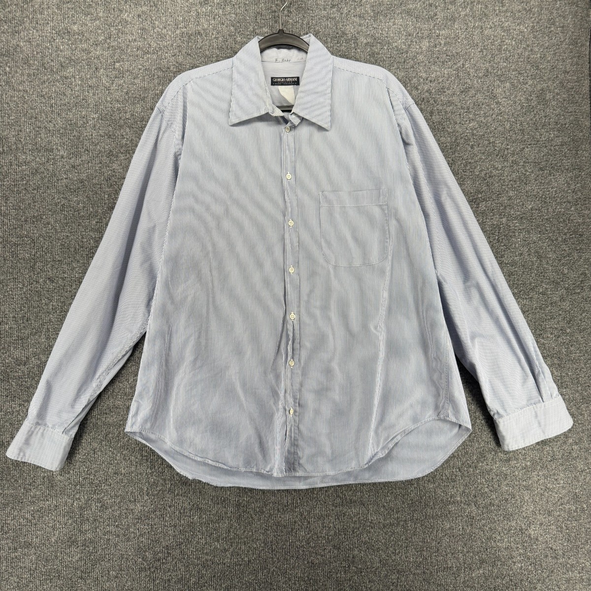 armani men's dress shirts Giorgio Armani Men's Classic Solid Linen Sport Shirt, Blue, Men's, 15.5, Shirts Tops Casual Button Down Sport Shirts