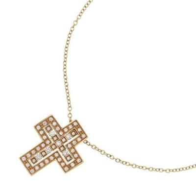 DAMIANI Bel Epoch XS Diamond Cross Pendant Necklace Chain Yellow Gold 750YG Used